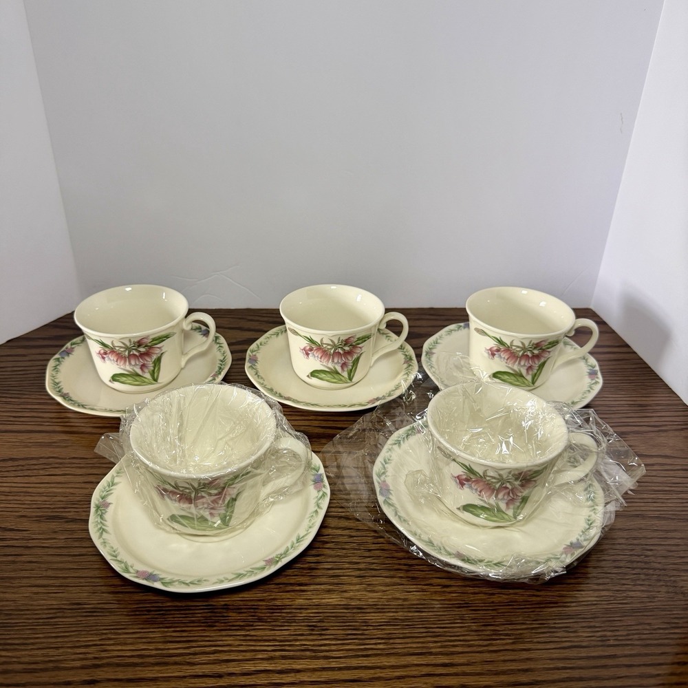 Vintage Noritake Gala Cuisine Conservatory 7915 Cup & Saucer Set – Set of 5